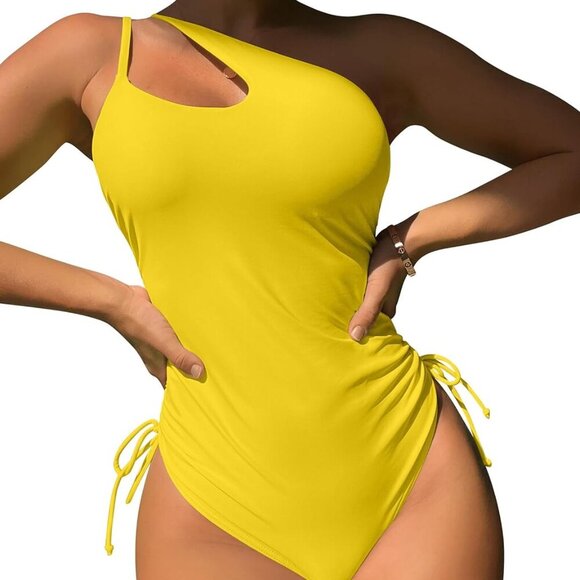 Brand New Women's One Shoulder Swimsuit, Yellow, Medium - Picture 2 of 6
